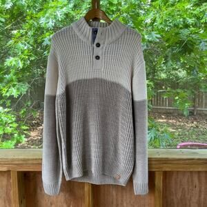 Weatherproof Vintage Men's Tan Colorblock Button Neck Sweater Size XL. NEW